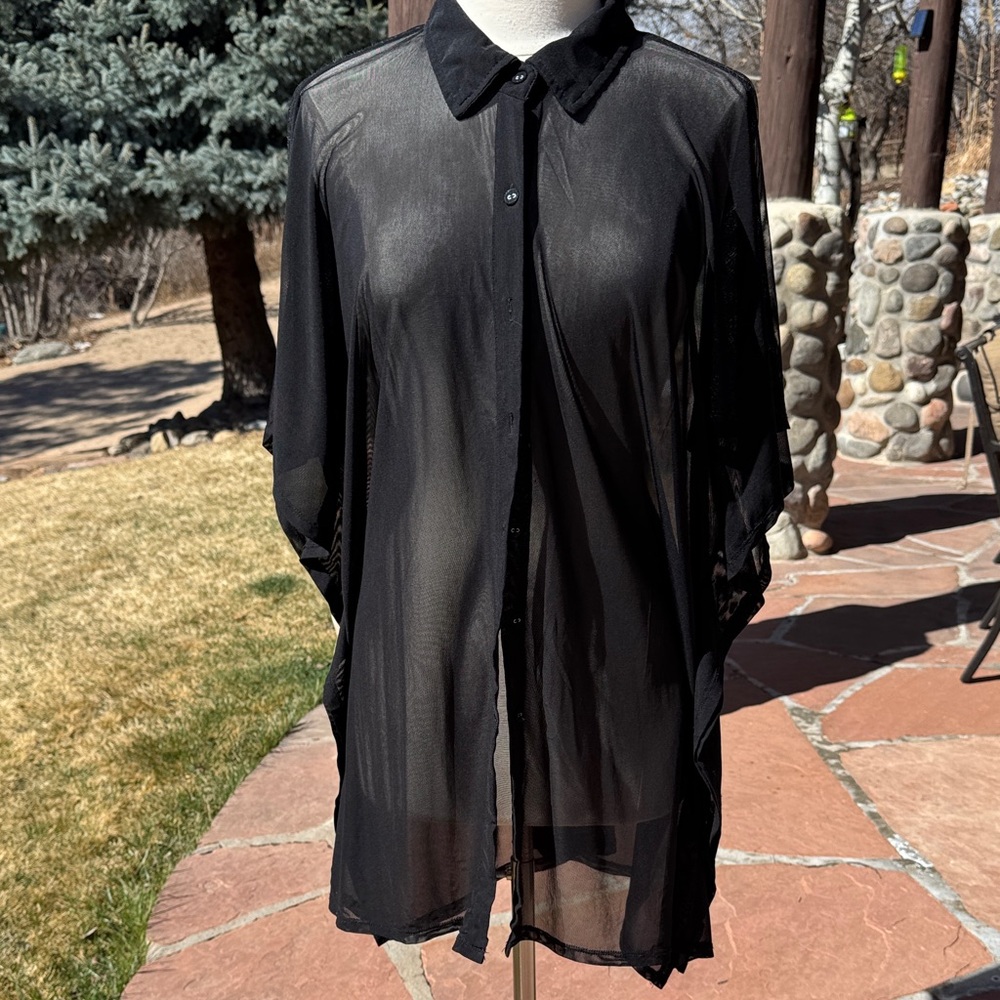 Jordan Taylor Black Sheer Button-Front Swim Coverup Kimono